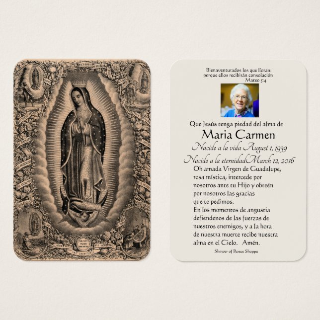 Spanish Guadalupe Mary Funeral Prayer  Holy Card (Front & Back)