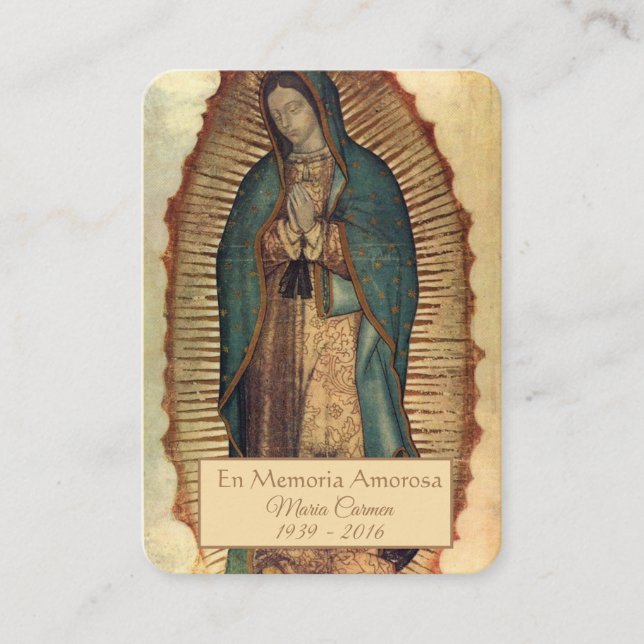 Spanish Guadalupe Mary Funeral Prayer  Holy Card (Front)