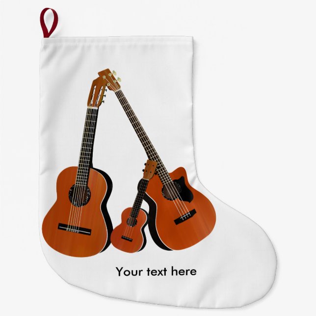 Spanish Guitar Acoustic Bass and Ukulele Large Christmas Stocking (Front)