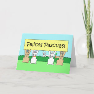 Spanish Happy Easter Cartoon Bunnies Holiday Card