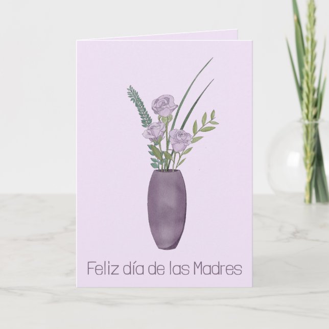 Spanish Happy Mother’s Day Purple Rose Bouquet Card (Front)