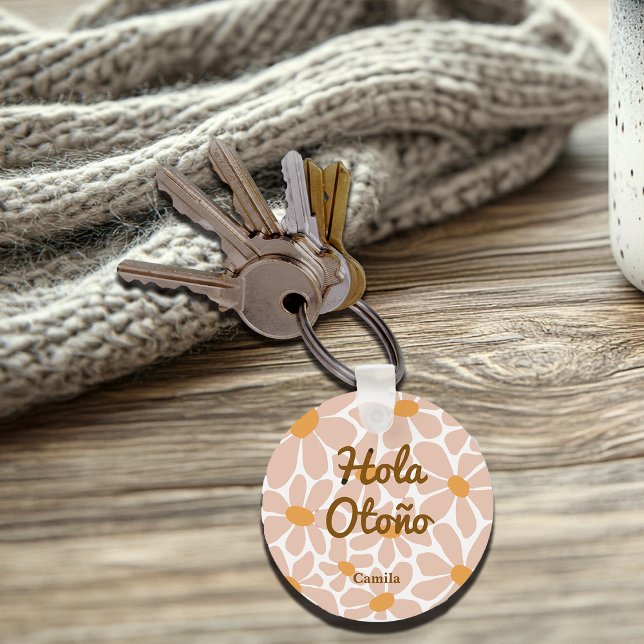 Spanish Hello Autumn Fall Vibes Personalise Key Ring (Creator Uploaded)