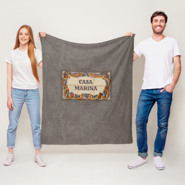 Spanish House Sign (text customisable) Fleece Blanket (In Situ)