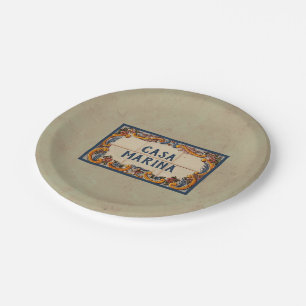 Spanish House Sign (text customisable) Paper Plate