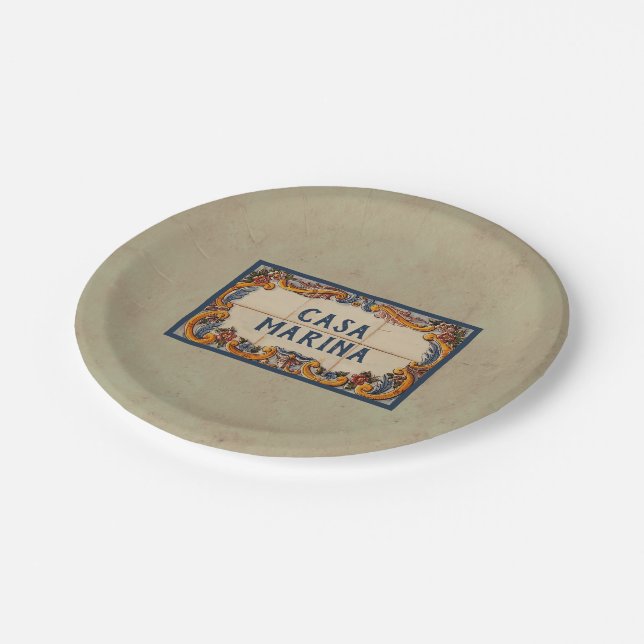 Spanish House Sign (text customisable) Paper Plate (Angled)
