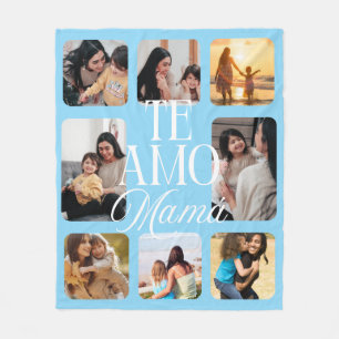 Spanish I Love You Mom Light Blue 8 Photo Gift Fleece Blanket