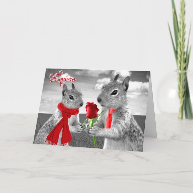 Spanish I Love You Romantic Squirrels Te Quiero Card (Front)