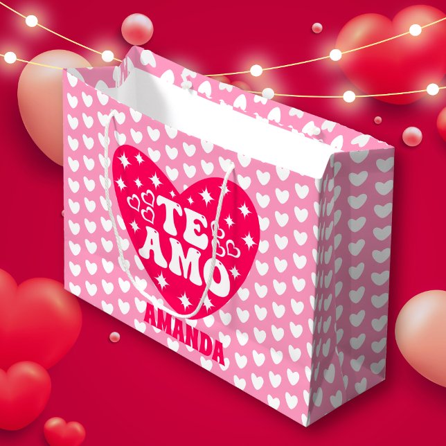 Spanish I Love You Te Amo Valentine's Day Pink Large Gift Bag (Creator Uploaded)