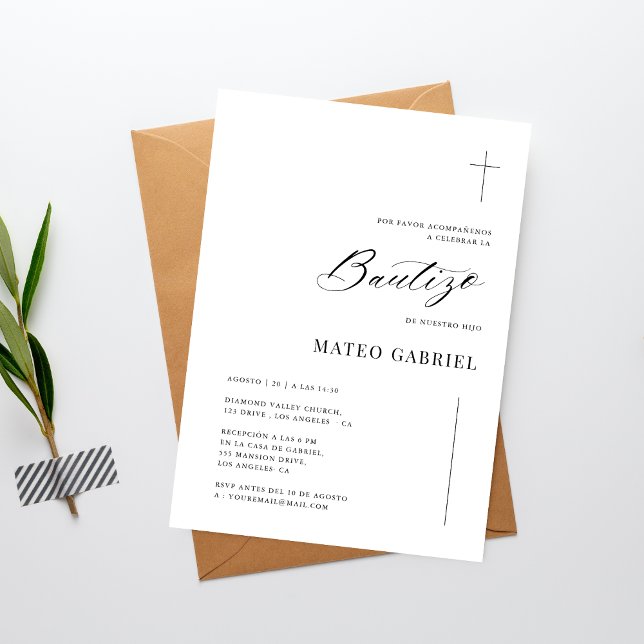 Spanish Inline Invitaciones De Bautizo Black White Invitation (Creator Uploaded)