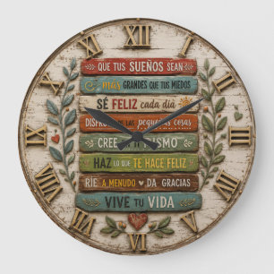 Spanish Inspirational Quote Rustic Farmhouse Large Clock