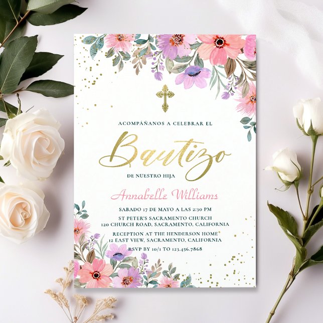 Spanish Invitacion De Bautizo Floral Baptism Invitation (Creator Uploaded)