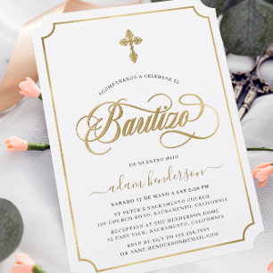 Spanish Invitacion De Bautizo Gold  Invitation