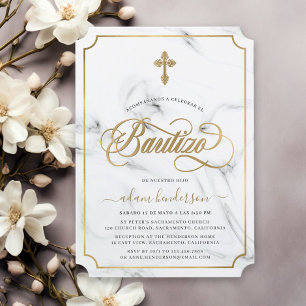 Spanish Invitacion De Bautizo Marble Gold Invitation