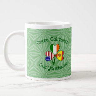Spanish Irish American Flag Shamrock Personalise  Large Coffee Mug