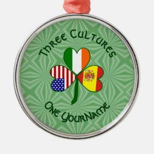 Spanish Irish American Flags Shamrock Your Name Metal Tree Decoration