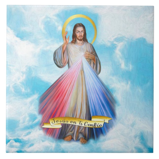 Spanish Jesus Divina Misericordia Cielo Azul   Tile (Front)