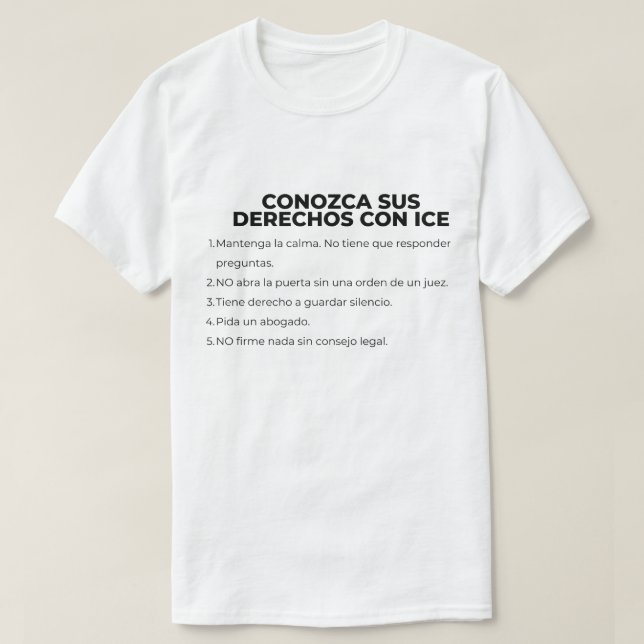 Spanish Know Your Rights With ICE T-Shirt (Design Front)