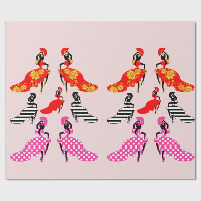 Spanish Lady Flamenco Dancers Silhouette Art Wrapping Paper (Seam)