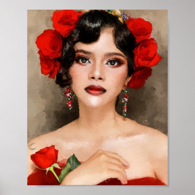 Spanish Lady In Red Digital Art Poster (Front)
