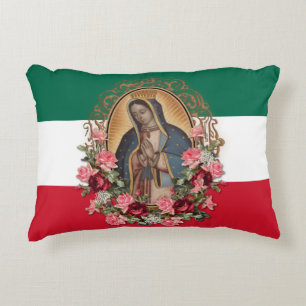 Spanish Lady of Guadalupe Mexican Flag Religious A Decorative Cushion