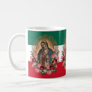 Spanish Lady of Guadalupe Mexican Flag Religious Coffee Mug