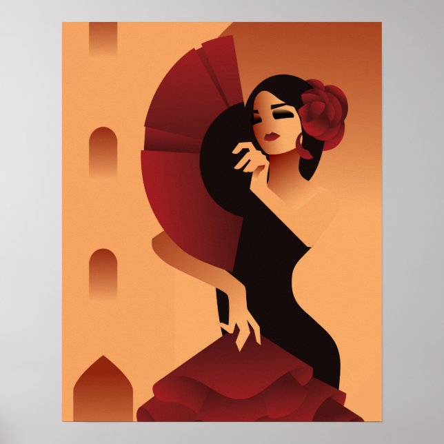 Spanish Lady with fan and rose in hair Poster (Front)