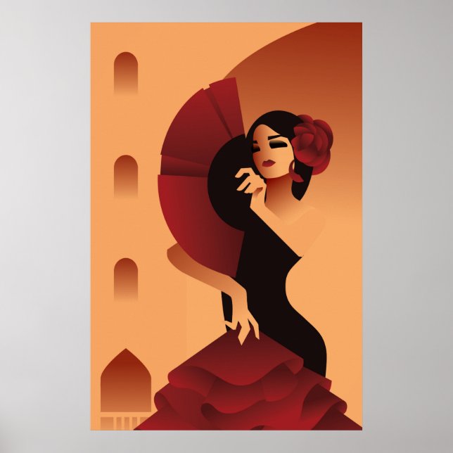 Spanish Lady with fan and rose in hair Poster (Front)