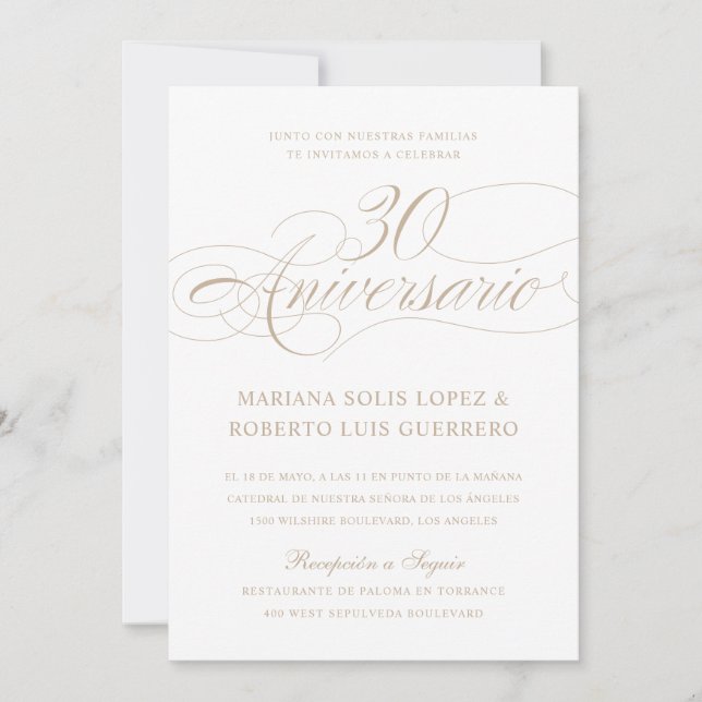 Spanish Language 30 Aniversario de Bodas Wedding Invitation (Front)