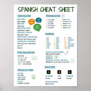 Spanish Language Cheat Sheet for Beginner Learners Poster