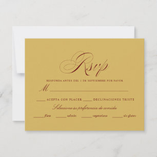 Spanish Language Nuestra Boda burgundy gold RSVP Card