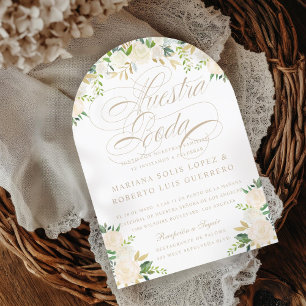 Spanish Language Nuestra Boda  flores pintadas arc Invitation