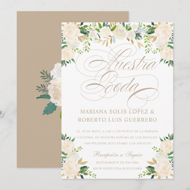 Spanish Language Nuestra Boda  flores pintadas Invitation (Front/Back)