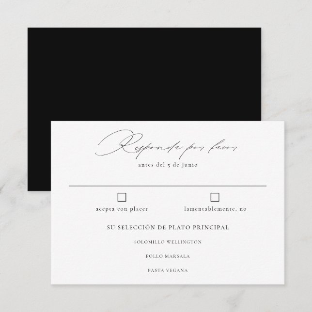 Spanish Language Nuestra Boda Negro Caligrafía RSVP Card (Front/Back)