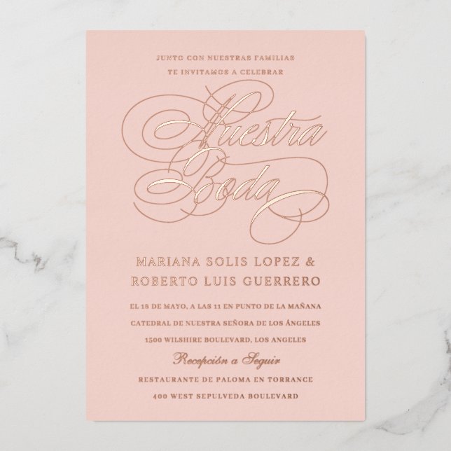 Spanish Language Nuestra Boda Rose Gold (Front)