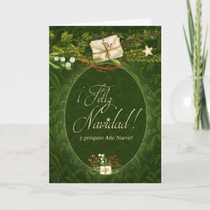 Spanish Language Retro Green Christmas Holiday Card