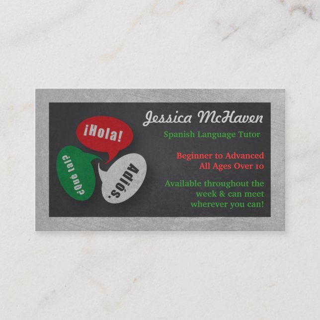 Spanish Language Tutor Business Card (Front)