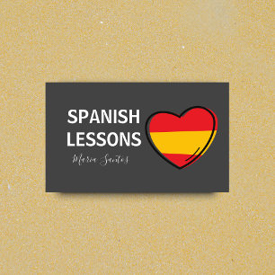 Spanish Lessons Flag Heart Cute Love Teacher Tutor Business Card