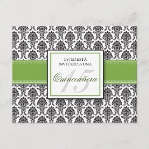 SPANISH Lime Green Damask Quinceañera Invitación Invitation