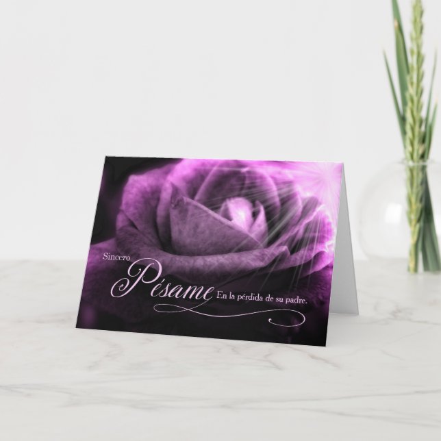 Spanish Loss of a Father Sympathy Purple Rose Card (Front)