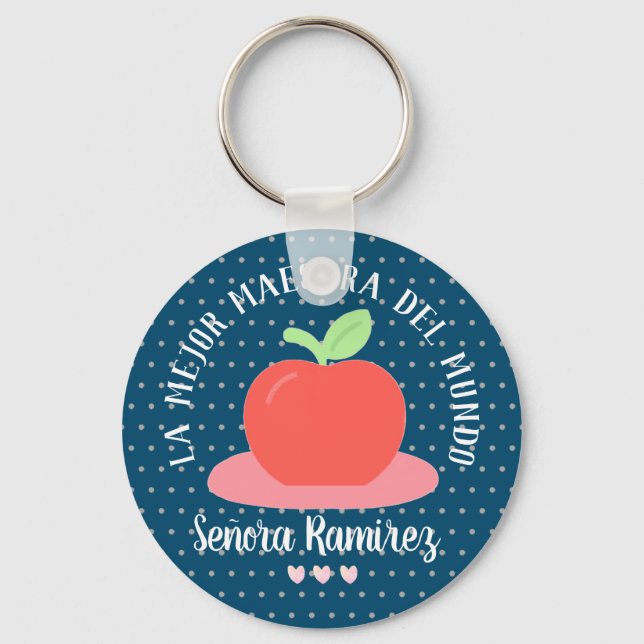 Spanish Maestra Happy Teacher's Day Cute Apple Key Ring (Front)