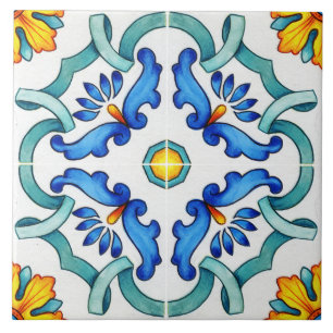 Spanish Majolica Blue Floral Mosaic Tile