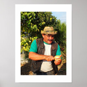 Spanish man with a grapefruit poster