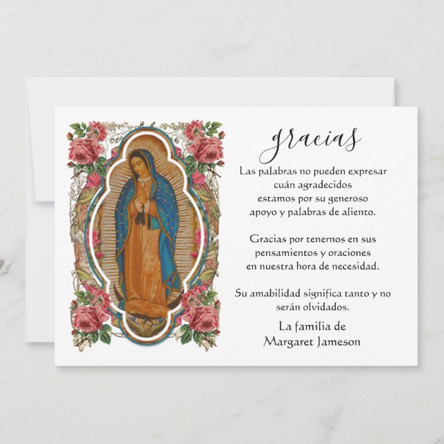 Spanish Mary Guadalupe Thank You Condolence (Front)