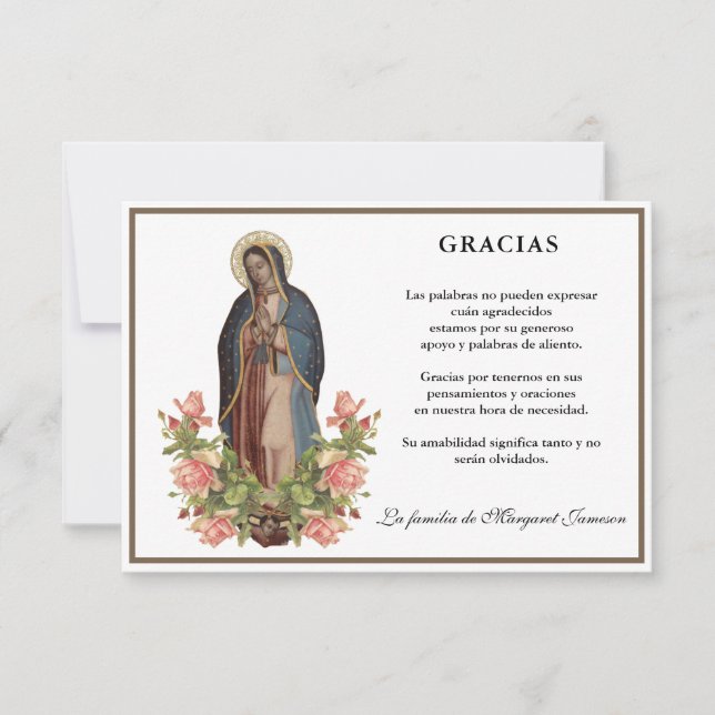 Spanish Mary Guadalupe Thank You Condolence (Front)