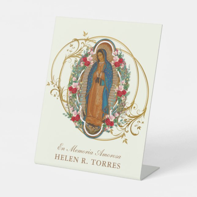 Spanish Mary Guadalupe Thank You Condolence Pedestal Sign (Front)