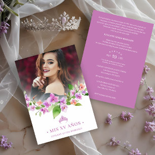Spanish Mauve Princess Crown & Garland Mis XV Años Invitation