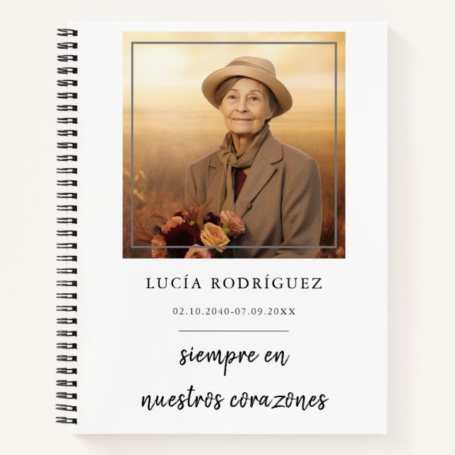 Spanish Memorial Keepsake Notebook With Photo  (Front)