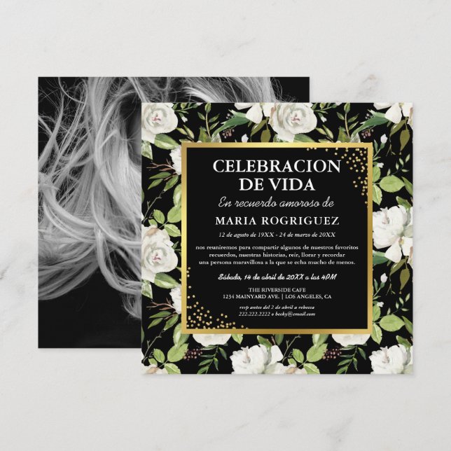 Spanish Memorial Service | Espanol Photo Funeral Invitation (Front/Back)