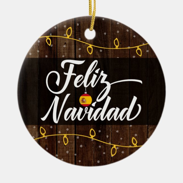 Spanish Merry Christmas, Feliz Navidad Ceramic Tree Decoration (Front)