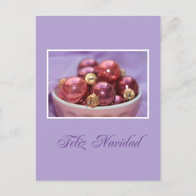 spanish merry christmas lila &  pink ornaments holiday postcard (Front)